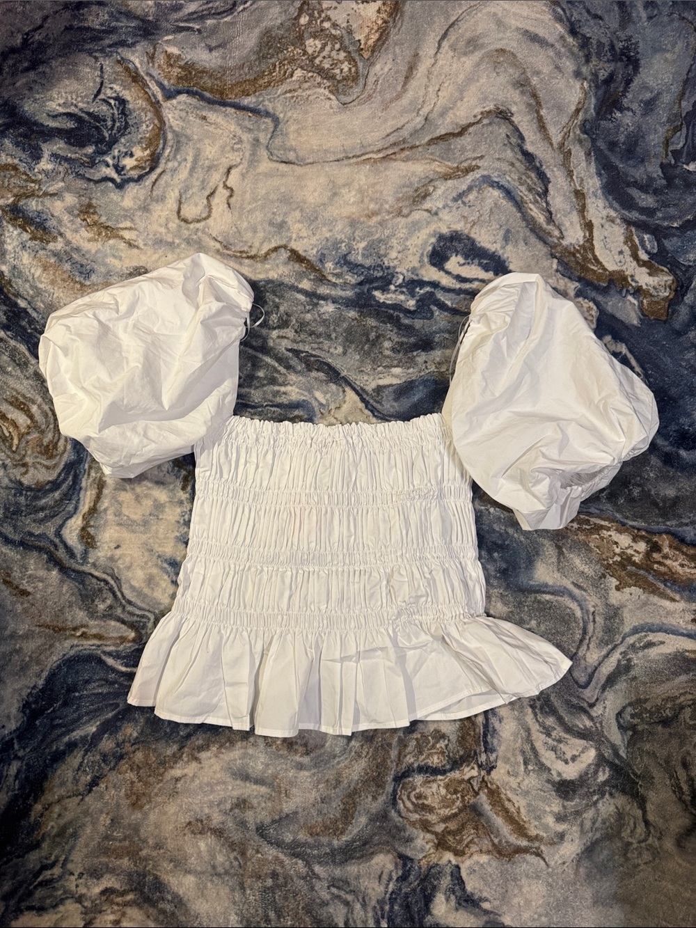 Astr White Smocked Puff Sleeve Top
